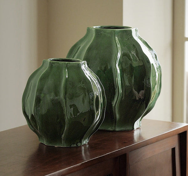 Handmade Modern Flower Vase, Centerpiece Ceramic Bouquet Vases, Large Contemporary Vases on Dining Table, Green Porcelain Vases for Modern Home Decor-Art Painting Canvas