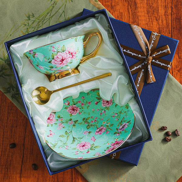 Floral Porcelain Tea Cup and Saucer Set, Afternoon British Tea Cup with Saucer, Traditional English Tea Cup and Saucer Set, Ceramic Coffee Cup with Saucer-Art Painting Canvas