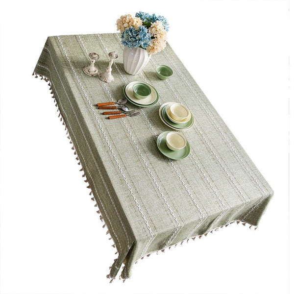 Kitchen Rectangular Table Covers, Rectangular Tablecloth for Sale, Modern Table Cloths for Dining Room, Farmhouse Green Cotton and Linen Table Cloth-Art Painting Canvas