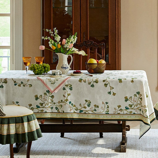 Extra Large Modern Rectangular Tablecloth for Dining Room Table, Ginkgo Leaves Table Covers, Square Tablecloth for Kitchen, Large Tablecloth for Round Table-Art Painting Canvas