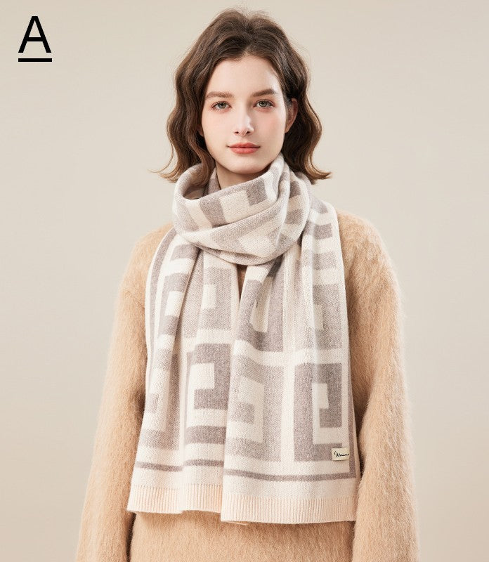 Cold Weather Scarf, Warm Winter Scarf, Soft Cashmere Scarf for Women, Fashion Designer Scarf, Green White Grey Wool Scarf for Women, Casual Scarf for Women-Art Painting Canvas