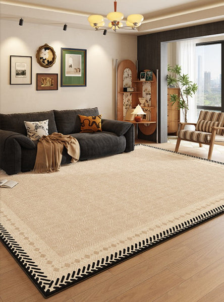 Mid Century Modern Rugs Next to Bed, Modern Rugs for Dining Room, Contemporary Rugs for Bedroom, Cream Modern Carpets for Living Room-Art Painting Canvas