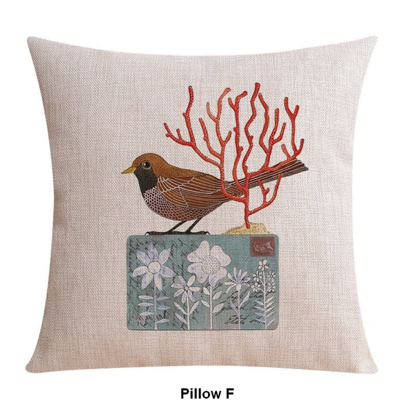 Simple Decorative Pillow Covers, Decorative Sofa Pillows for Living Room, Love Birds Throw Pillows for Couch, Singing Birds Decorative Throw Pillows-Art Painting Canvas