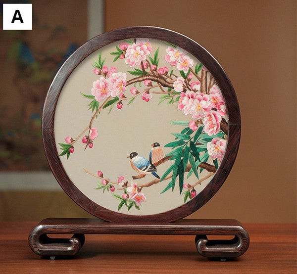 Flower and Bird Embroidery Ornaments, Unique Birthday Gift, Traditional Chinese Suzhou Silk Embroidered Ornament, Premium Souvenir, Exclusive Business Presents-Art Painting Canvas