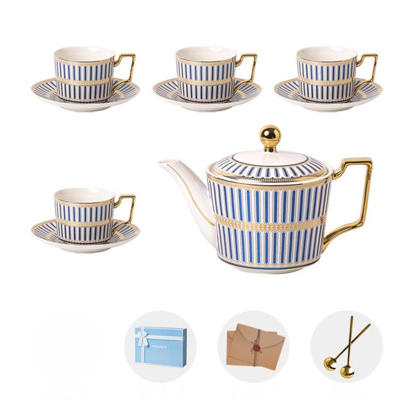 Modern Coffee Cup with Saucer, Ceramic Tea Cup and Saucer Set with Teapot, 7.4 oz Porcelain Tea Cup and Saucer Set of 4 cups, British Tea Cup Set-Art Painting Canvas