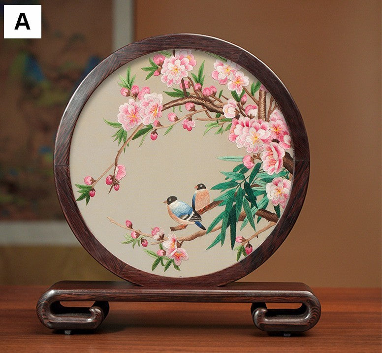 Unique Birthday Gift, Flower and Bird Embroidery Ornaments, Traditional Chinese Suzhou Silk Embroidered Ornament, Premium Souvenir, Exclusive Business Presents-Art Painting Canvas