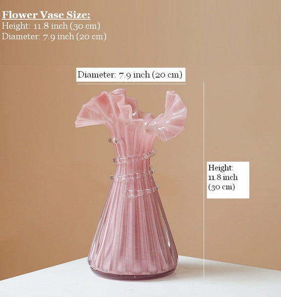 Centerpiece Contemporary Vases on Table, Pink Decorative Glass Vase, Mid Century Glass Vases, Handmade Modern Vases for Bedroom, Modern Glass Vase for Flowers-Art Painting Canvas