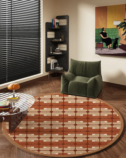Abstract Contemporary Round Rugs, Modern Rugs under Coffee Table, Modern Rugs for Dining Room, Geometric Modern Rugs for Bedroom-Art Painting Canvas
