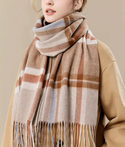 Checked Scarf Winter Wool Scarf, Soft Cashmere Scarf for Women, Elegant Wool Scarves, Warm Winter Scarf, Cold Weather Scarf, Holiday Scarf, Fashion Scarf, Christmas Gifts for Her-Art Painting Canvas