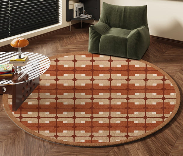 Abstract Contemporary Round Rugs, Modern Rugs under Coffee Table, Modern Rugs for Dining Room, Geometric Modern Rugs for Bedroom-Art Painting Canvas