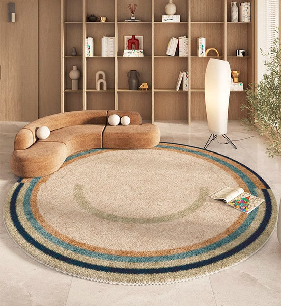 Modern Area Rugs under Coffee Table, Abstract Contemporary Round Rugs, Modern Rugs for Dining Room, Geometric Modern Rugs for Bedroom-Art Painting Canvas