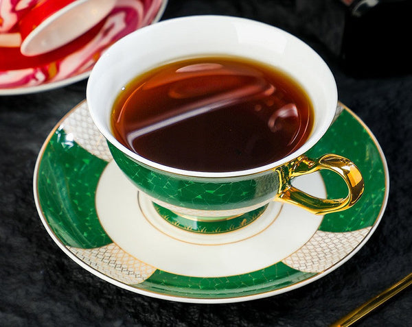 Porcelain Tea Cup and Saucer Set, British Ceramic Tea Cup and Saucer Set, Elegant Green Coffee Cups, British Royal Tea Cup and Saucer Set in Gift Box-Art Painting Canvas