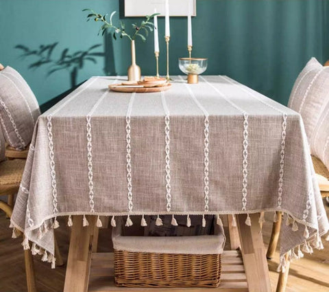 Simple Rectangular Tablecloth for Oval Table, Cotton and Linen Tablecloths, Kitchen Rectangular Table Covers, Farmhouse Table Cloths for Dining Room-Art Painting Canvas