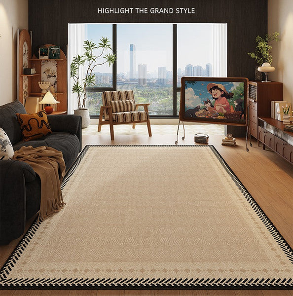 Mid Century Modern Rugs Next to Bed, Modern Rugs for Dining Room, Contemporary Rugs for Bedroom, Cream Modern Carpets for Living Room-Art Painting Canvas