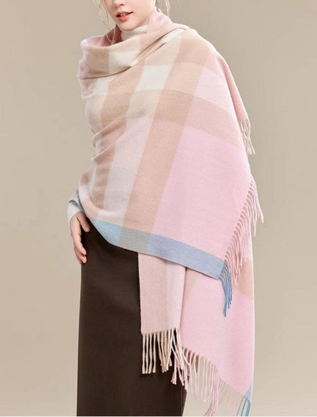 Large Wool Scarf, Soft Wool Scarf for Women, Checkered Fashion Scarf, Winter Shawl, Elegant Shawl, Warm Cape, Gifts for Her, Evening Wrap, Christmas Gift-Art Painting Canvas