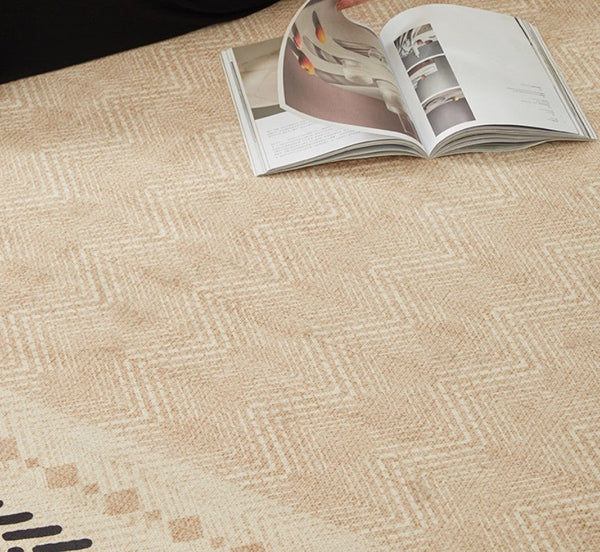 Mid Century Modern Rugs Next to Bed, Modern Rugs for Dining Room, Contemporary Rugs for Bedroom, Cream Modern Carpets for Living Room-Art Painting Canvas
