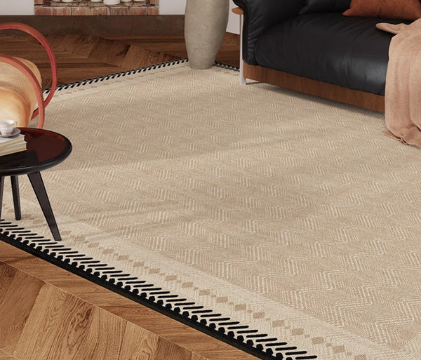 Mid Century Modern Rugs Next to Bed, Modern Rugs for Dining Room, Contemporary Rugs for Bedroom, Cream Modern Carpets for Living Room-Art Painting Canvas