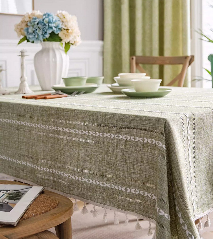 Kitchen Rectangular Table Covers, Rectangular Tablecloth for Sale, Modern Table Cloths for Dining Room, Farmhouse Green Cotton and Linen Table Cloth-Art Painting Canvas