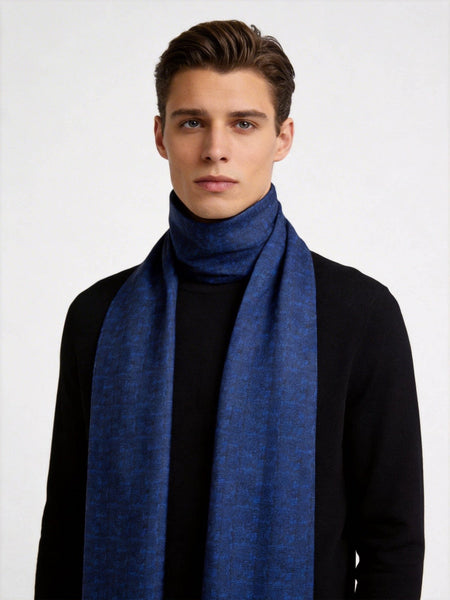 Luxury Blue Silk Neck Scarf, Silk Scarf For Suit, Formal Wear Silk Scarf, Silk Ascot For Men, British Style Long Scarf, Business Silk Scarf Men, Mens Spring Autumn Scarf, Lightweight Silk Scarf Men-Art Painting Canvas