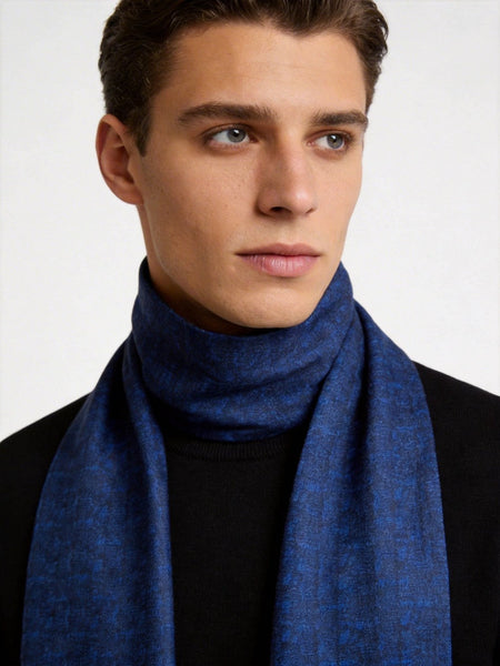 Luxury Blue Silk Neck Scarf, Silk Scarf For Suit, Formal Wear Silk Scarf, Silk Ascot For Men, British Style Long Scarf, Business Silk Scarf Men, Mens Spring Autumn Scarf, Lightweight Silk Scarf Men-Art Painting Canvas