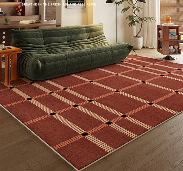 Contemporary Modern Carpets Next to Bed, Abstract Red Rugs for Living Room, Mid Century Area Rugs, Red Modern Rugs under Dining Room Table-Art Painting Canvas