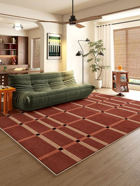Contemporary Modern Carpets Next to Bed, Abstract Red Rugs for Living Room, Mid Century Area Rugs, Red Modern Rugs under Dining Room Table-Art Painting Canvas