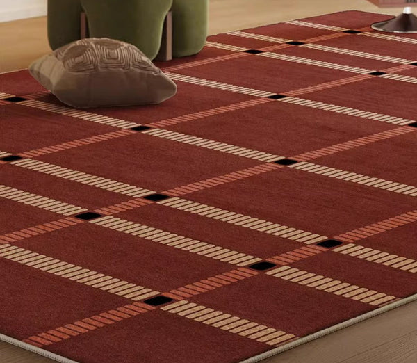 Contemporary Modern Carpets Next to Bed, Abstract Red Rugs for Living Room, Mid Century Area Rugs, Red Modern Rugs under Dining Room Table-Art Painting Canvas