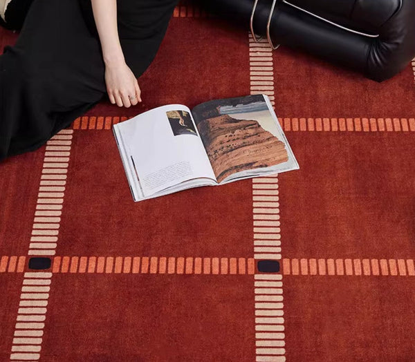 Contemporary Modern Carpets Next to Bed, Abstract Red Rugs for Living Room, Mid Century Area Rugs, Red Modern Rugs under Dining Room Table-Art Painting Canvas