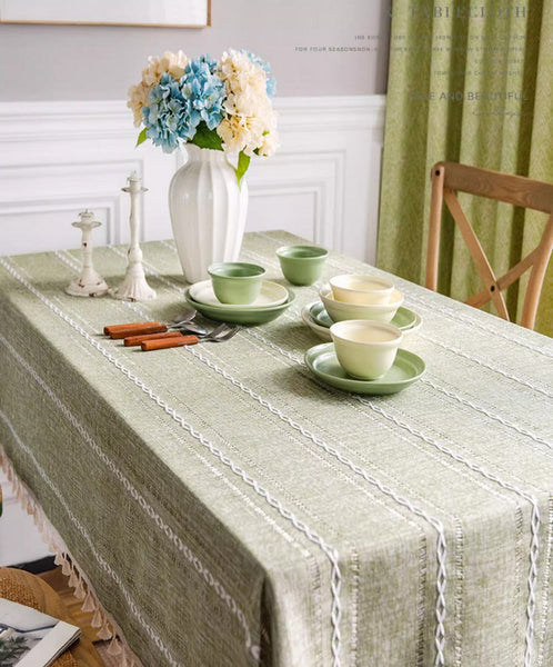 Rectangular Tablecloth for Sale, Modern Table Cloths for Dining Room, Kitchen Rectangular Table Covers, Farmhouse Green Cotton and Linen Table Cloth-Art Painting Canvas