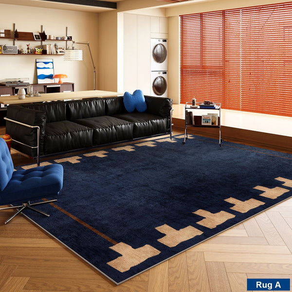 Unique Blue Modern Rugs for Dining Room, Bedroom Modern Floor Carpet, Mid Century Area Rugs, Contemporary Modern Living Room Rug Ideas-Art Painting Canvas