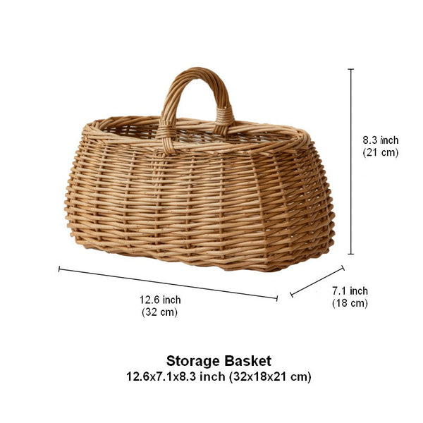 Hand-woven Wicker Storage Basket, Small Picnic Storage Basket with Handle, Willow Weaving Baskets for Vegetable, Natural Fruit Basket, Kitchen Storage Baskets-Art Painting Canvas