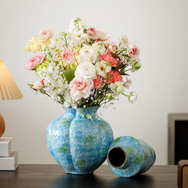 Pottery Flower Vases, Modern Bouquet Flower Vases, Centerpiece on Dining Table, Blue Flower Vase on Table, Handmade Water Holding Flower Vases-Art Painting Canvas