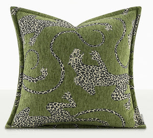 Green Decorative Pillow Covers, Large Modern Sofa Pillow Cases, Cheetah Modern Pillows for Couch, Abstract Decorative Throw Pillows for Living Room-Art Painting Canvas