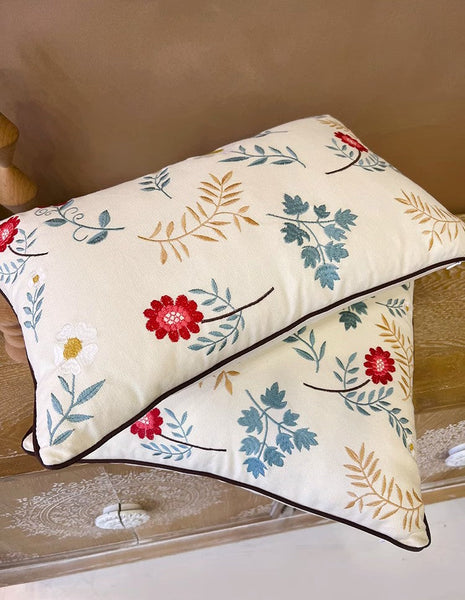 Decorative Throw Pillows for Couch, Embroider Flower Cotton Pillow Covers, Spring Flower Decorative Throw Pillows, Farmhouse Sofa Decorative Pillows-Art Painting Canvas