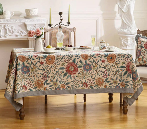 Rectangle Tablecloth Ideas for Dining Table, Flower Farmhouse Table Cover, Extra Large Modern Tablecloth, Square Linen Tablecloth for Coffee Table-Art Painting Canvas