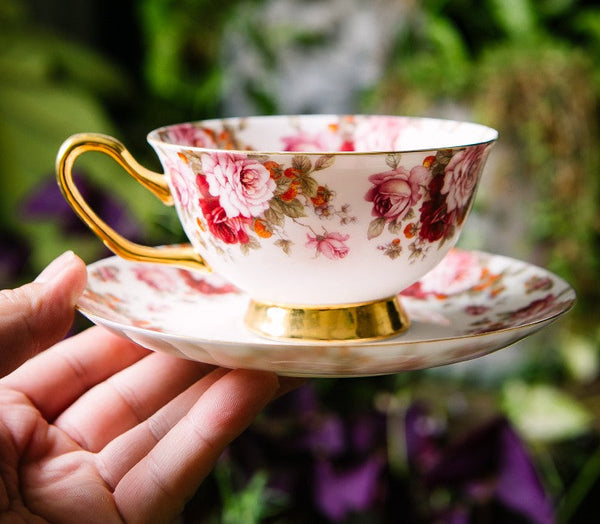 Unique Royal Coffee Cup and Saucer, Elegant Flower Ceramic Cups, Creative Bone China Porcelain Tea Cup Set, Beautiful British Tea Cups-Art Painting Canvas