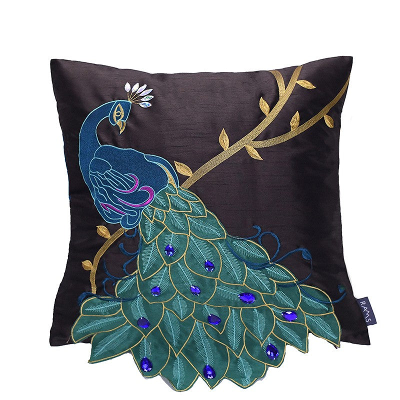 Peacock Embroidery Pillow Cover, Cotton Linen Throw Pillow, Exquisite Bird Decor, Artistic Home Accent