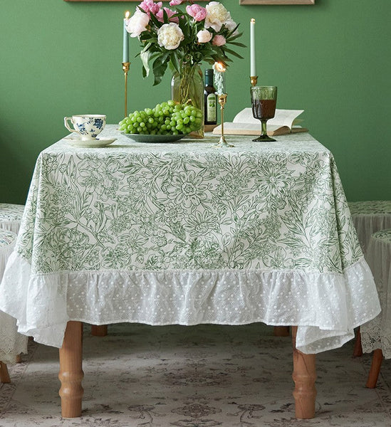Natural Spring Farmhouse Table Cloth, Extra Large Rectangle Tablecloth for Dining Room Table, Flower Pattern Cotton Tablecloth, Square Tablecloth for Round Table-Art Painting Canvas