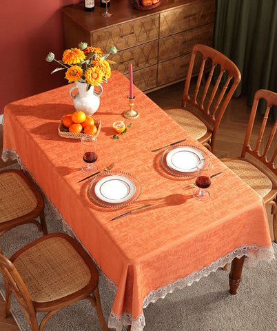 Orange Modern Table Cover for Dining Room Table, Large Modern Rectangle Tablecloth, Square Tablecloth for Round Table, Lace Tablecloth for Home Decoration-Art Painting Canvas
