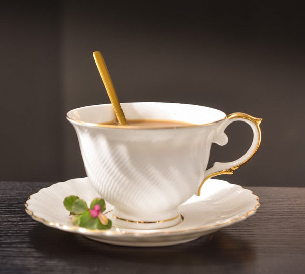 White Porcelain Tea Cup Saucer Set, 8 oz British Tea Cup and Saucer in Gift Box, Unique British Ceramic Coffee Cups for Traditional Afternoon Tea-Art Painting Canvas