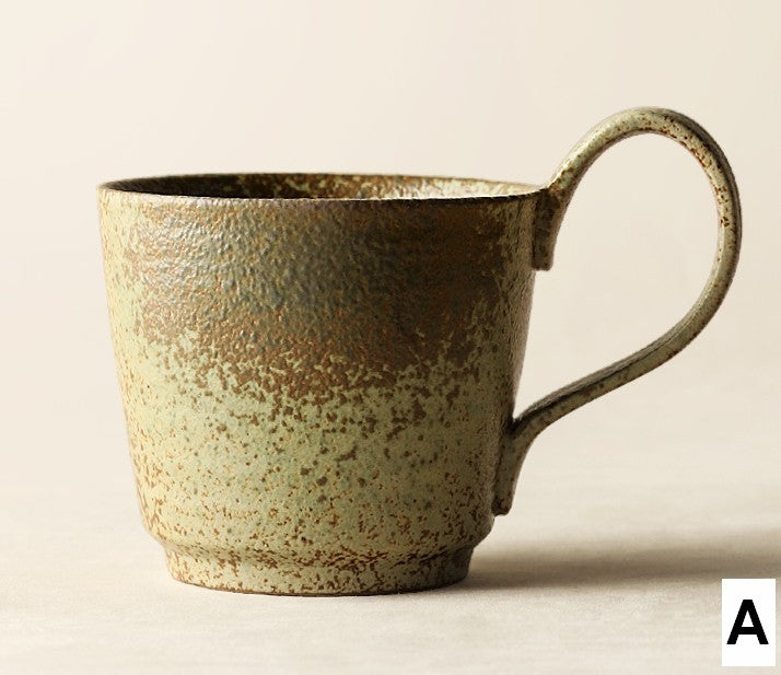 Modern Handmade Pottery Coffee Cup, Creative Brown Green Blue Ceramic Coffee Mugs, Large Unique Tea Cup, Large Capacity Coffee Cups-Art Painting Canvas