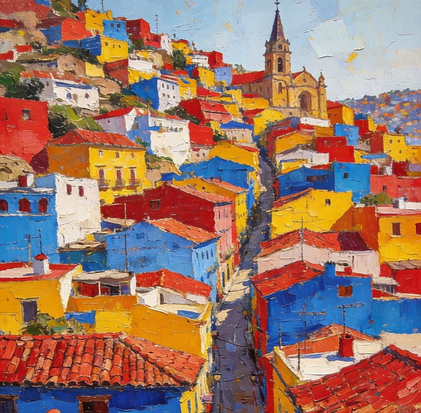 Original Landscape Art, Guanajuato's Luminous Landscape, Small Oil Paintings, Hand Painted Canvas Art, Buy Paintings Online, Landscape Paintings-Art Painting Canvas