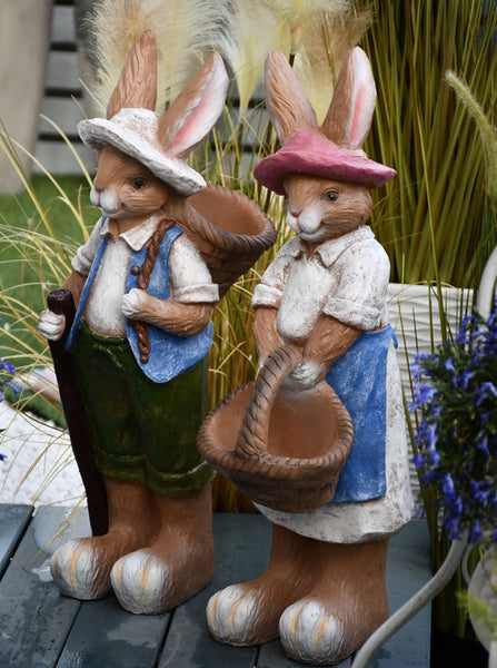 Garden Courtyard Ornaments, Large Rabbit Statue for Garden, Villa Outdoor Decor Gardening Ideas, Bunny Flowerpot, Modern Garden Sculptures-Art Painting Canvas