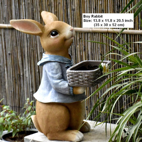 Garden Ornaments, Large Rabbit Statues for Garden, Bunny Flowerpot, Villa Outdoor Gardening Ideas, Modern Animal Garden Sculptures-Art Painting Canvas