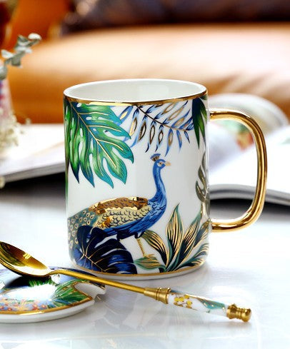Unique Ceramic Mugs in Gift Box, Creative Porcelain Cups, Large Capacity Jungle Animal Porcelain Mugs, Large Ceramic Mugs for Office-Art Painting Canvas