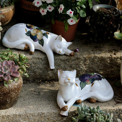 Lovely Cat Statue for Garden Ornament, Sleeping Cats Resin Statues, Garden Courtyard Decoration, Villa Outdoor Decor Gardening Ideas, House Warming Gift-Art Painting Canvas