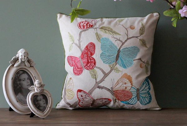 Beautiful Embroider Butterfly Cotton and linen Pillow Cover, Decorative Throw Pillows, Decorative Sofa Pillows, Decorative Pillows for Couch-Art Painting Canvas