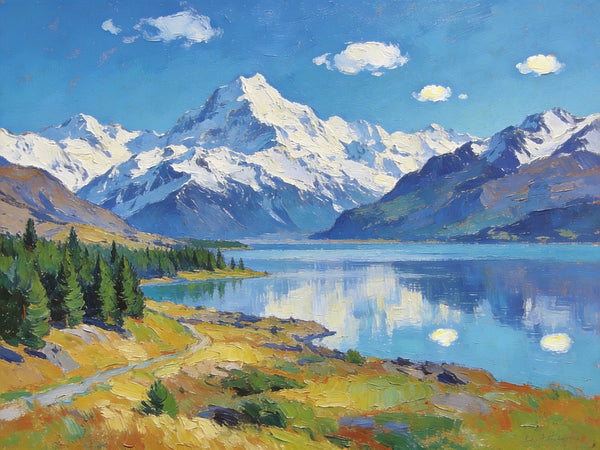 South Island Lakes of New Zealand, Hand Painted Canvas Art, Original Oil Paintings, Small Landscape Paintings, Hand Painted Canvas Art, Buy Original Paintings Online-Art Painting Canvas