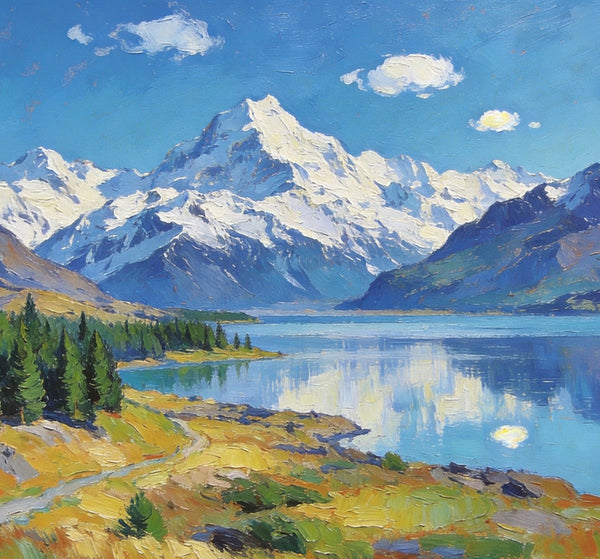 South Island Lakes of New Zealand, Hand Painted Canvas Art, Original Oil Paintings, Small Landscape Paintings, Hand Painted Canvas Art, Buy Original Paintings Online-Art Painting Canvas
