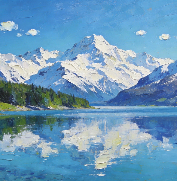 Mountain Reflecting Lake Beauty, Hand Painted Canvas Art, Landscape Oil Paintings, Canvas Wall Art for Living Room, Buy Original Paintings, Small Oil Paintings-Art Painting Canvas